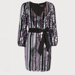 Sam Edelman V-NECK STRIPED SEQUIN MINI DRESS size 4